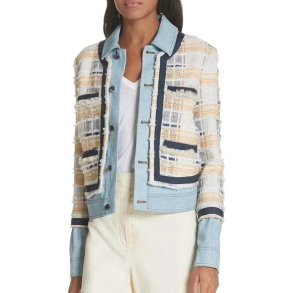 Veronica Beard Santiago Jacket NEW Tweed Denim Button Front Multicolor Size 10 - Picture 7 of 7